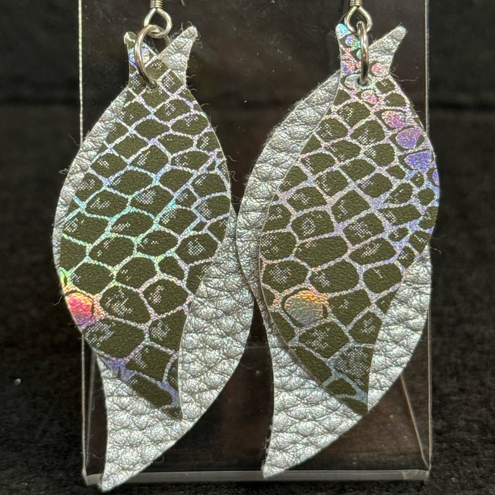 Holographic Reptile Faux Leather Earrings